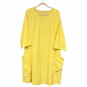Soft Surroundings Women’s Carpe Diem 3/4 Sleeve Shift Dress Yellow Cotton 1X